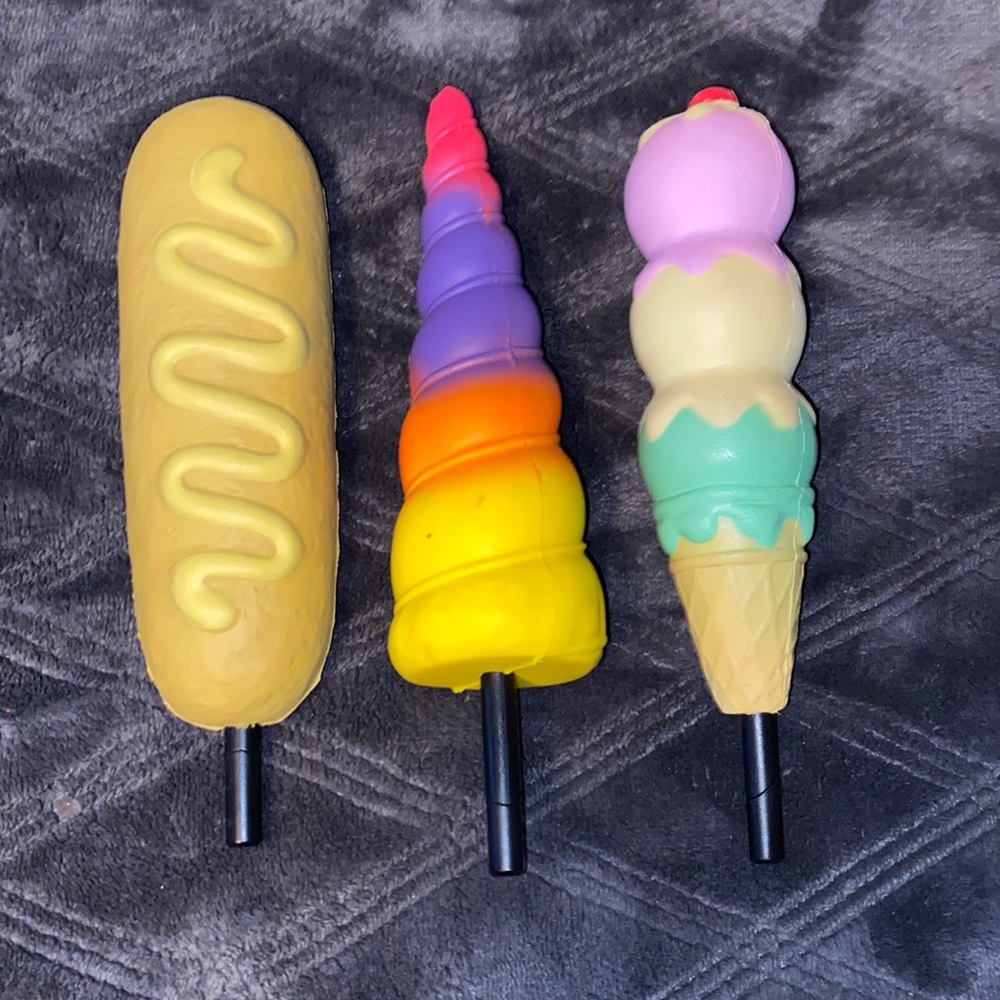 3-Pack of Pen Squishies (unicorn horn, ice cream cone, and bread)